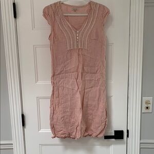 Linen Italy Pink Cap Sleeve Dress with Lace Detail